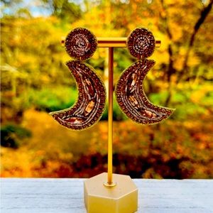 Beaded Rose Gold Moon Statement Earrings